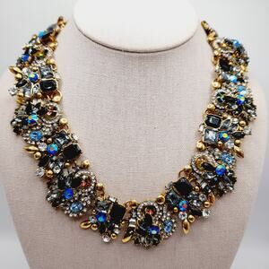 Vintage Style Multi-Color Rhinestone Collar Necklace, 19", Aurora Borealis